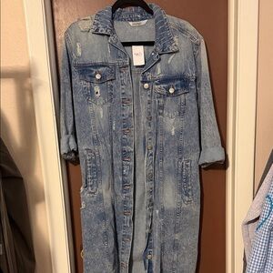 Rue21 Light Blue Distressed Denim Duster Jacket